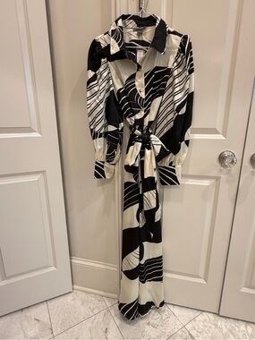 Love By Design Black and Cream Maxi Dress with Tie Waist